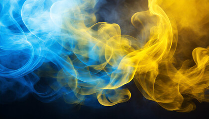 abstract blue and yellow smoke background with space for text - obrazy, fototapety, plakaty