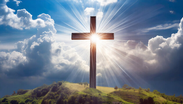 generative ai picture of the holy cross symbolizing death and resurrection of jesus christ over sky
