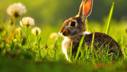 Naklejka na ściany i meble rabbit in the grass hd 8k wallpaper stock photographic image