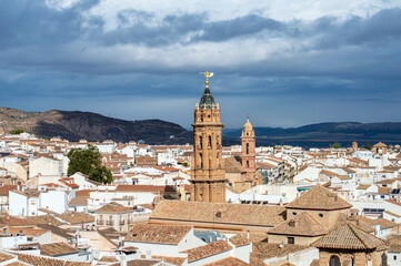 Panoramic view of the historical Andalusian city in Antequera, Spain