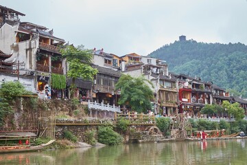 Fototapeta na wymiar Fenghuang Ancient Town in Hunan Provice, China is known for its traditional stilt houses