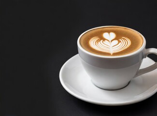 Cup of coffee / Latte Art isolated On black background, with copy space 