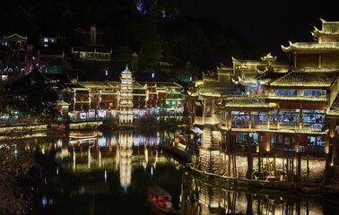 Fototapeta na wymiar Fenghuang Ancient Town in Hunan Provice, China is known for its traditional stilt houses