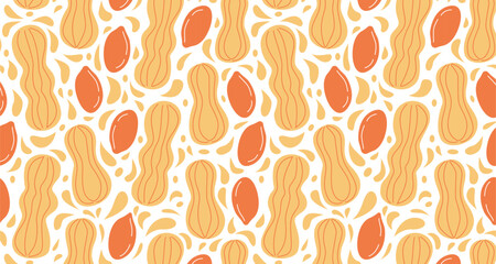 Peanuts butter vector graphic isolated on white background. Peeled and unpeeled nuts. Whole fruits with kernel wallpaper. Cartoon vector flat graphic. - obrazy, fototapety, plakaty