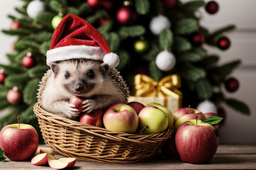 Fototapeta na wymiar Cute Christmas Hedgehog