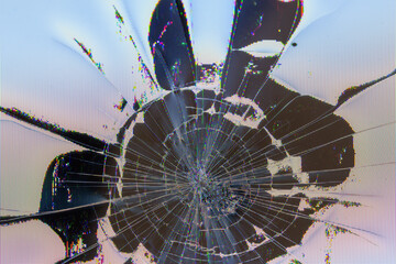 damaged LCD screen with cracks, full-frame background and texture