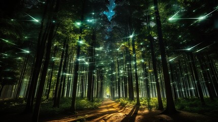 Luminous Trees Populate Forest, Interweaving Biology with Digital Technologies for Astonishing Li