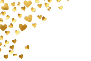 Elegant gold heart paper scattered On Transparent Background
