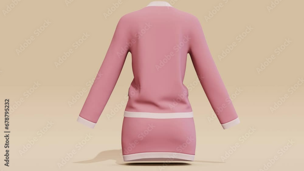 Poster pink suit skirt and jacket with buttons and pockets. abstract loop animation