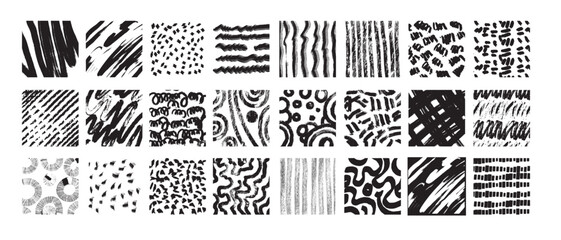 Hand drawn doodle texture set, curvy line ink pen, circle pattern, vector pencil wave scribble, dots. Grunge vintage organic shapes, simple geometric repeat stipe, paint strokes. Hatch doodle texture - obrazy, fototapety, plakaty