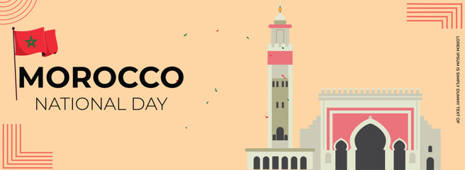 Morocco Independence Day.  National Day Horizontal Banner with Geometric Pattern. Vector Illustration. suitable for, poster and banner. 