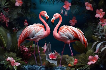 Flamingos in the jungle