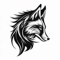 Elegant Fox Portrait: Monochrome Line Art Vector Logo