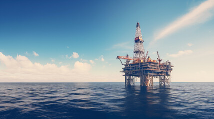 Offshore Oil Rig Platform in the Open Sea. Generative AI