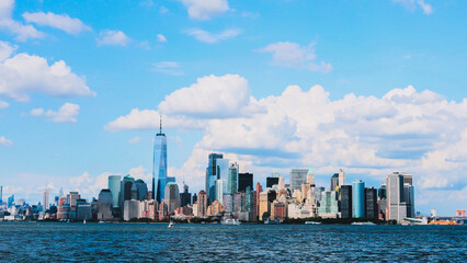 New York City Lower Manhattan and Midtown Skyline from New Jersey, Hudson River. Lower Manhattan in...