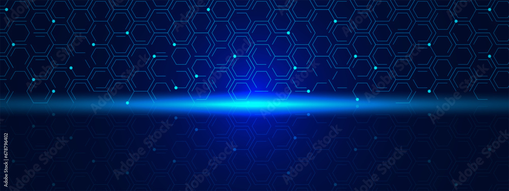 Poster abstract digital technology background with futuristic hexagons and glowing particles. biochemistry,