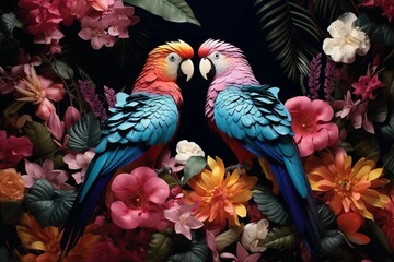 Portrait of colorful parrots