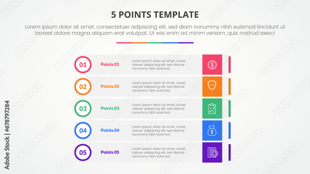 Aufkleber 5 points stage template infographic concept for slide presentation with rectangle box stack with out