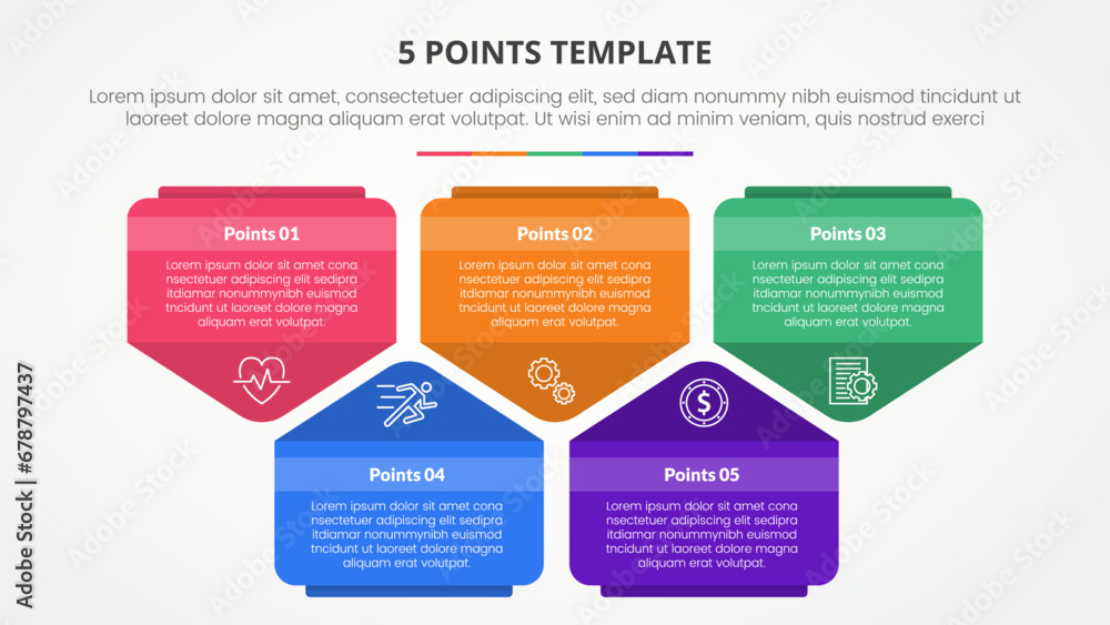 Aufkleber 5 points stage template infographic concept for slide presentation with creative pentagon shape up a