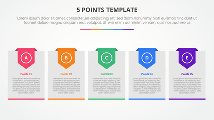5 points stage template infographic concept for slide presentation with big box with header badge with 5 point list with flat style