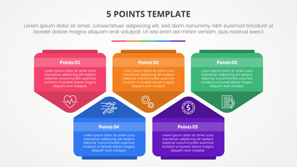5 points stage template infographic concept for slide presentation with creative pentagon shape up and down with 5 point list with flat style