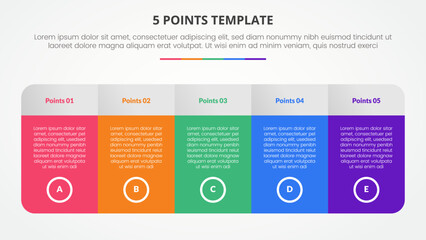 5 points stage template infographic concept for slide presentation with big table with gradient color and round shape with 5 point list with flat style
