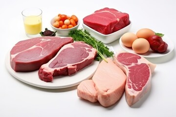 Different types of raw meat steaks. AI Generated