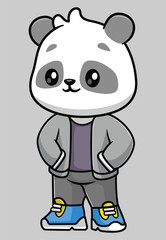 cute panda with jacket vector 