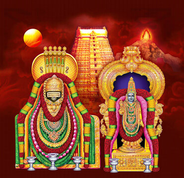 Indian God Lord shiva with his consort parvati, Annamalayar from Tiruvannamalai
