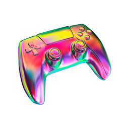Chrome gamepad with retro gradient colors. 3d rendering. Isolated on white. © Михаил Богданов