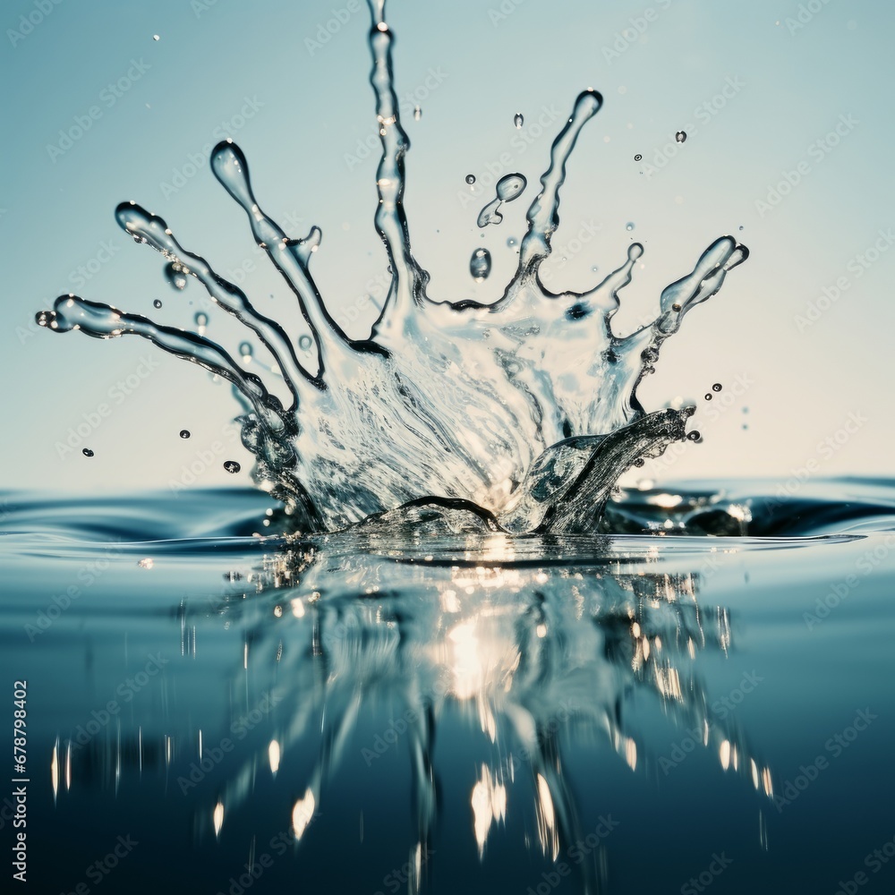 Poster dynamic moment of a drop of water in the middle of a splash