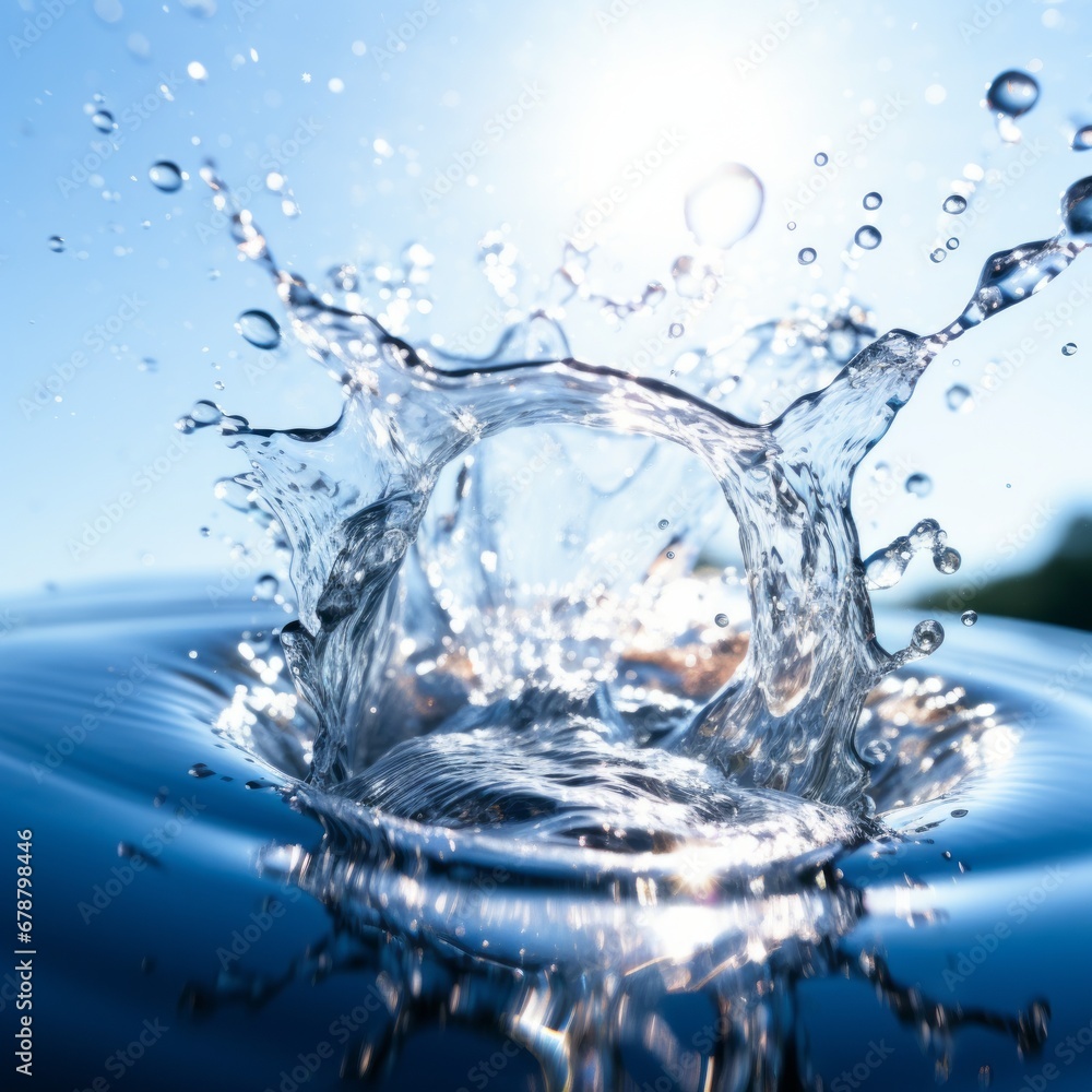 Poster dynamic moment of a drop of water in the middle of a splash