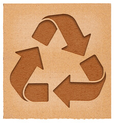Craft cardboard recycling symbol shape. Concept of ecology and paper recycling. Ecologic. Sign textured. Paper. Recycled. Eco arrow reuse material.
