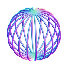 Holographic 3D shape isolated on a transparent background. Trendy abstract geometric design element in blue, purple, and pink colors.