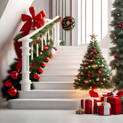christmas tree with gifts, stairs mockup 