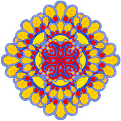 Watercolor drawing round pattern in the shape of a mandala, mehndi, tattoo, decoration. Decorative ornament in oriental style