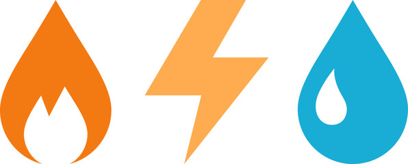 Flat icons of Electricity, Gasification and Water as concept of utilities supply