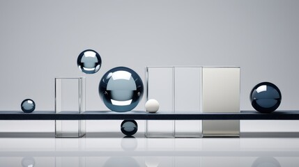 A group of glass spheres sitting on top of a table.