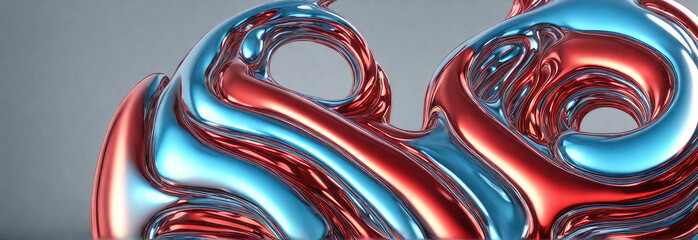 Chrome metal y2k in triball style Abstract red and blue colorful pattern with chrome wave - obrazy, fototapety, plakaty