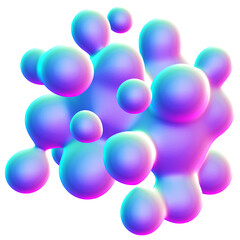 Holographic 3D shape isolated on a transparent background. Trendy abstract geometric design element in blue, purple, and pink colors.