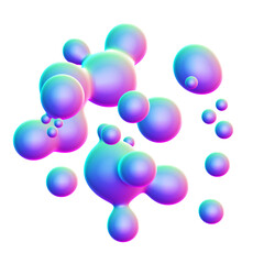 Holographic 3D shape isolated on a transparent background. Trendy abstract geometric design element in blue, purple, and pink colors.