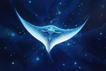 A manta ray flying through the night sky. - obrazy, fototapety, plakaty