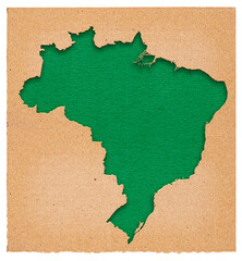 Map of brazil made with crumpled kraft paper. Handmade map with recycled material. Green. Texture. 