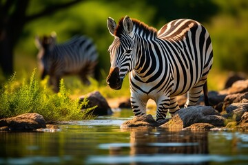Fototapeta na wymiar Zebra in their natural habitat reflect the beauty and uniqueness of the diversity of nature
