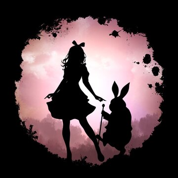 Alice and Rabbit grunge silhouette art