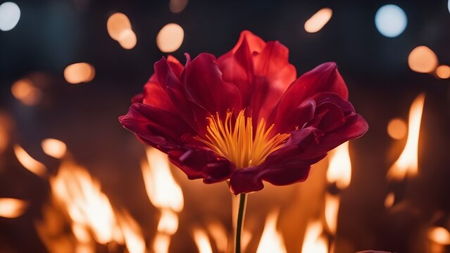 orange flower in the night A flaming flower, a stunning and dramatic sight,    