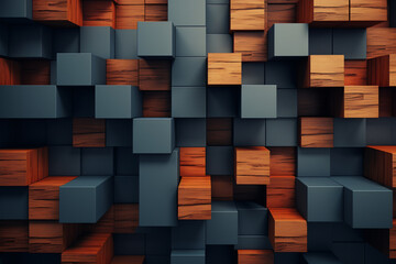 Blue and orange 3D geometric block pattern