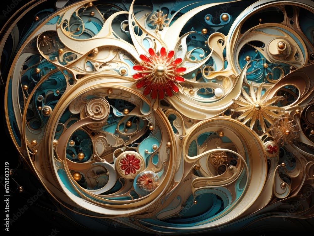 Poster a close up of a clock with a red flower. ai image.