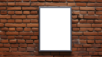 Transparent urban poster frame mockup on brick wall