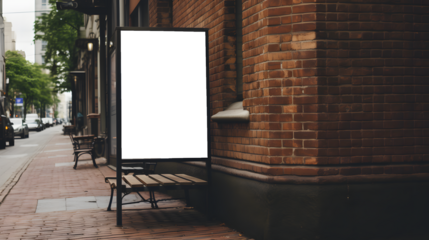 Transparent urban poster frame mockup on brick wall